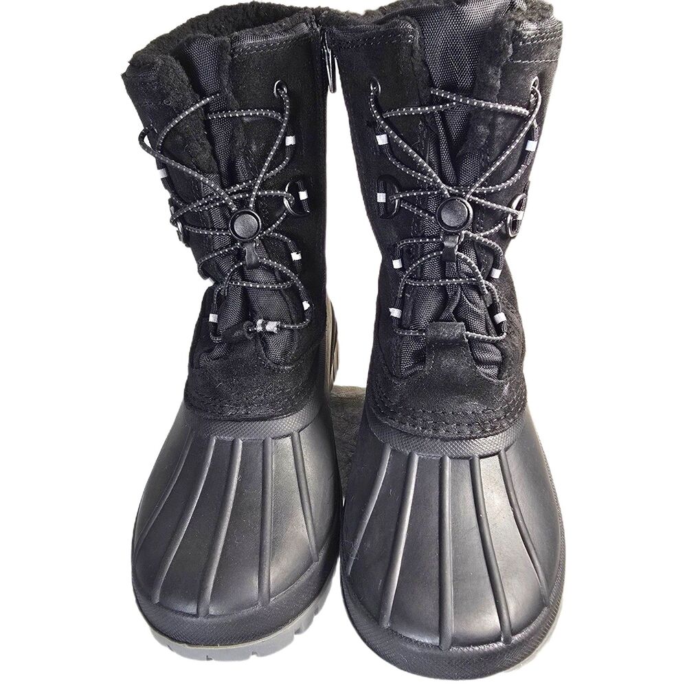 Lands' End Expedition Youth 5 Black Snow Boots Waterproof Suede Zip Model 519206